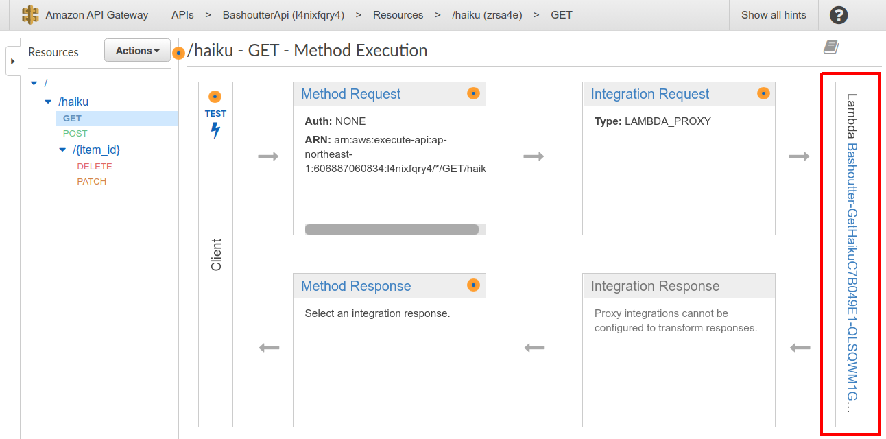 API Gateway コンソール画面 (2)